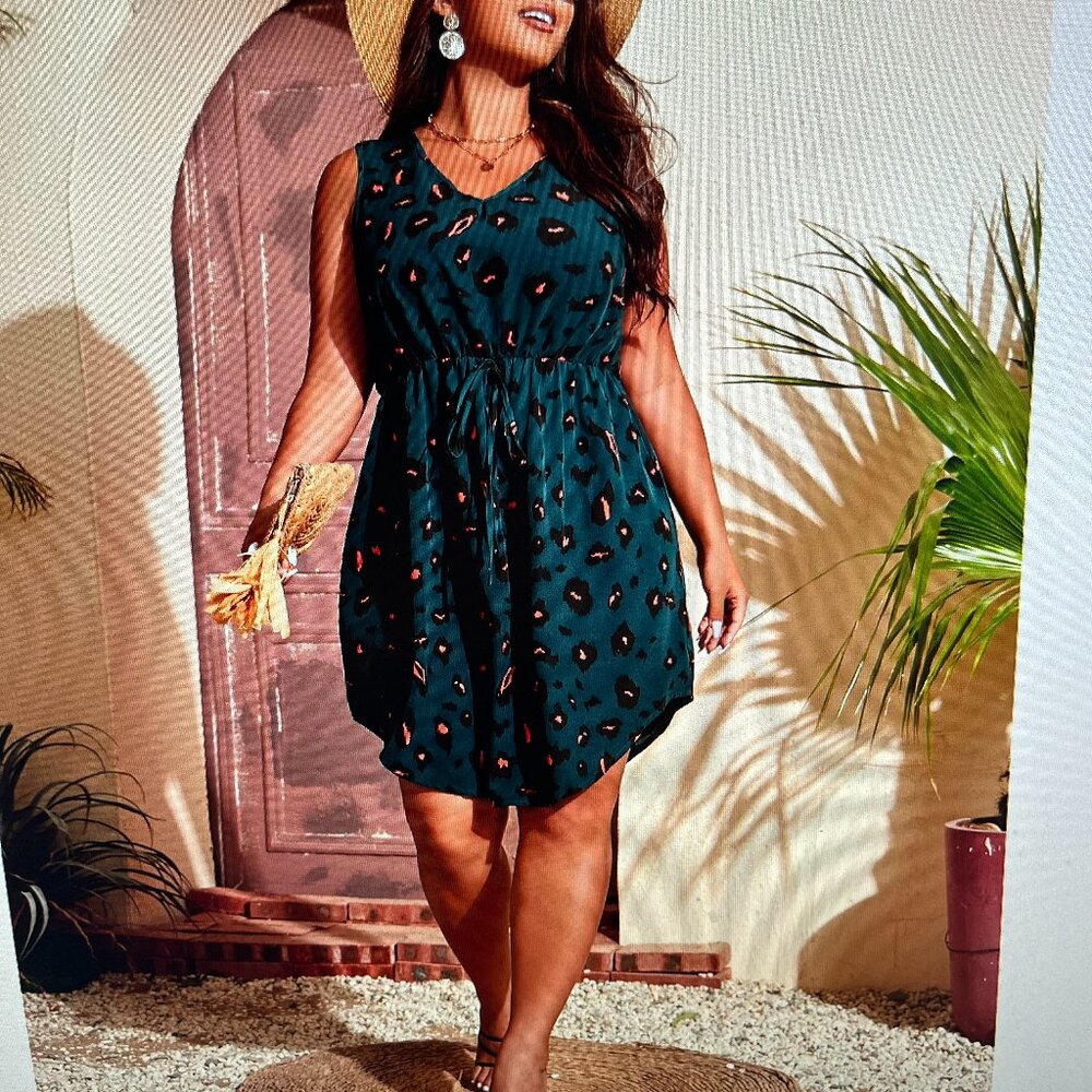 Teal Print Dress, size 1X